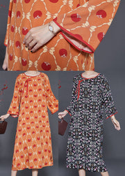 Art Orange Oversized Print Cotton Maxi Dresses Summer