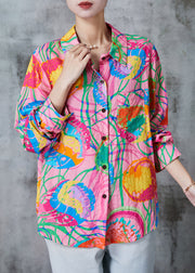 Art Pink Oversized Print Cotton Top Fall