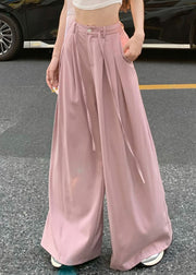 Art Pink Pockets High Waist Patchwork Spandex Wide Leg Pants Summer