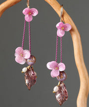 Art Pink Sterling Silver Floral Water Drop Drop Earrings