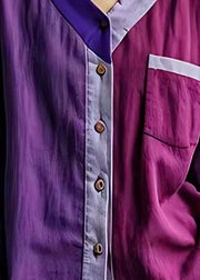 Art Purple Asymmetrical Patchwork Linen Shirts Summer