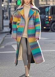 Art Rainbow Striped Thick Woolen Trench Fall