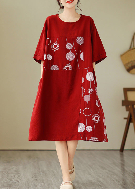 Art Red Dot Patchwork Maxi Dress Summer