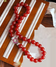 Art Red Hand Woven Agate Beading Graduated Bead Necklace