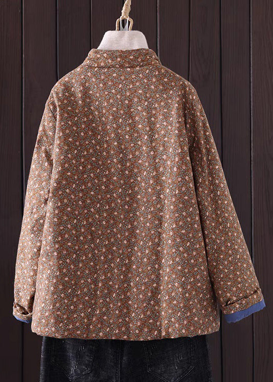 Art Red Print Button Pockets Thick Coat Winter