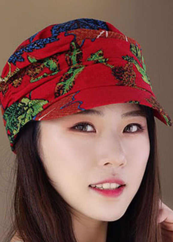 Art Red Print Wrinkled Patchwork Beret Hat