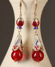 Art Red Sterling Silver Cloisonne Coloured Glaze Fish Drop Earrings