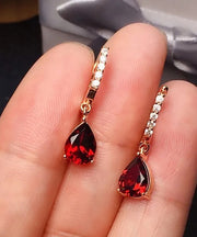 Art Red Sterling Silver Overgild Inlaid Gem Stone Zircon Drop Earrings