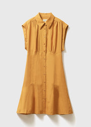 Art Solid Yellow Peter Pan Collar Patchwork Wrinkled Linen Maxi Dresses Sleeveless