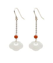 Art White 18K Gold Jade Ruyi Agate Drop Earrings