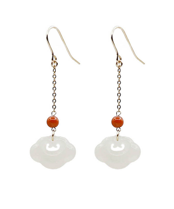 Art White 18K Gold Jade Ruyi Agate Drop Earrings