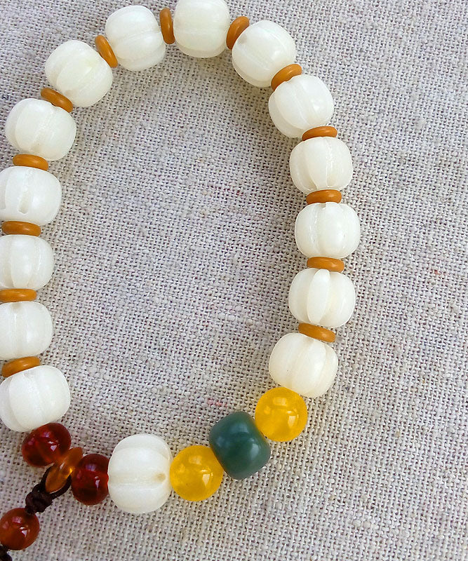 Art White Bodhi Root Chalcedony Coloured Glaze Agate Charm Bracelet