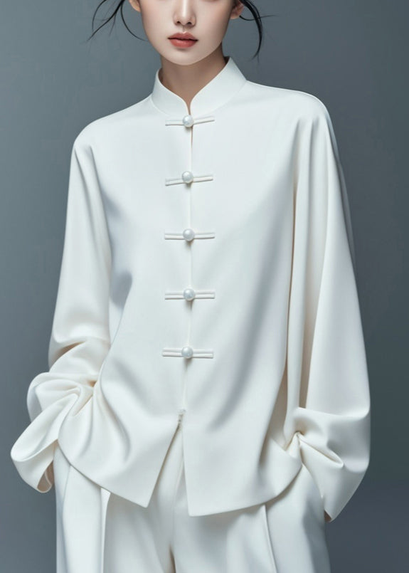 Art White Button Solid Thin Cotton Coat Fall