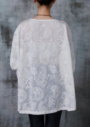 Art White Embroidered Chinese Button Tasseled Shirt Spring