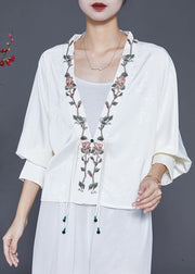 Art White Embroidered Tasseled Silk Jacket Spring