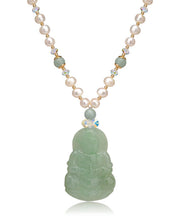 Art White Jade Pearl Zircon Pendant Necklace