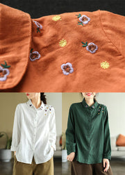 Art White Peter Pan Collar Embroideried Cotton Shirt Spring