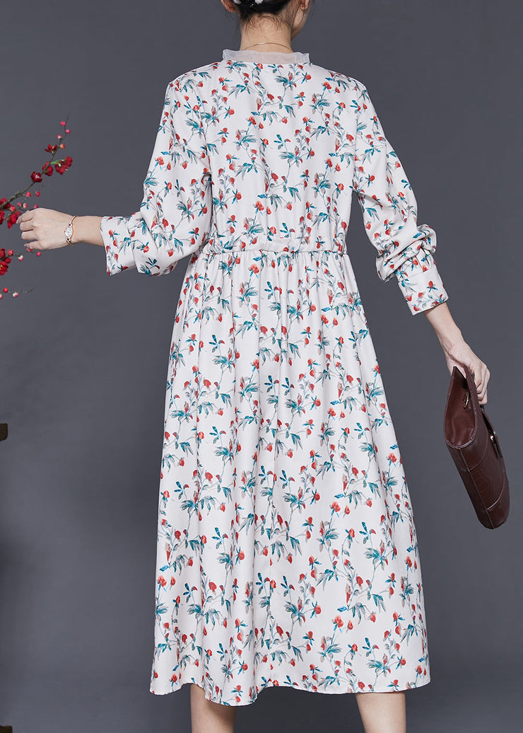 Art White V Neck Print Chiffon Cinched Dresses Spring