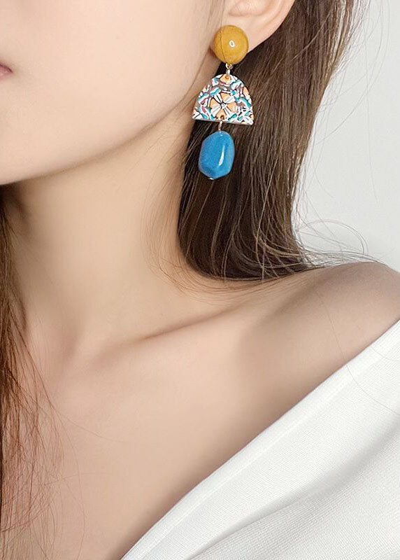 Art Yellow Blue Paitings Acrylic Drop Earrings