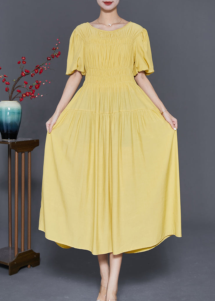 Art Yellow Cinched Exra Large Hem Cotton Party Dress Summer