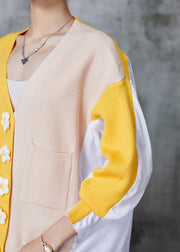 Art Yellow Oversized Patchwork Floral Knit Tops Spring