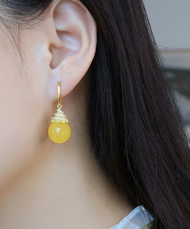 Art Yellow Sterling Silver Zircon Beeswax Drop Earrings