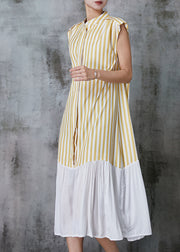 Art Yellow Striped Cotton Holiday Dress Sleeveless