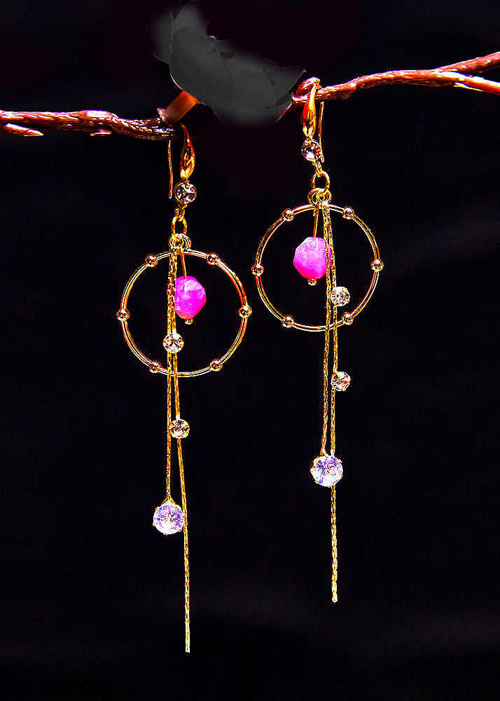 Art Zircon Tassels 14K Gold Long Drop Earrings 2024 new style