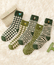 Autumn And Winter Green Embroidered Plant Warm Mid Calf Socks