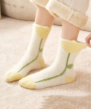 Autumn And Winter Warm Mink Fleece Jacquard Mid Calf Socks