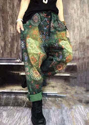 Autumn New Bohemian Green Print Denim Harlan Pants