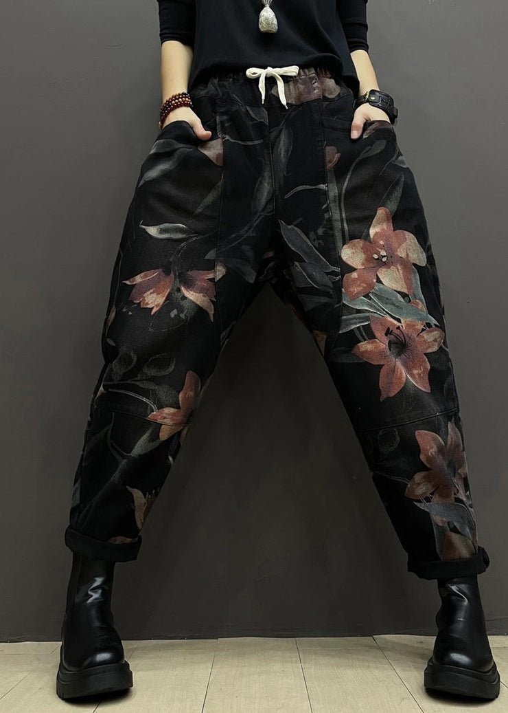 Autumn New Printed Denim Elastic Waist Harlan Pants