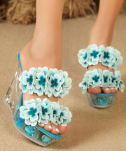 Baby Blue Stylish Wedge Heels Slide Sandals Floral Splicing