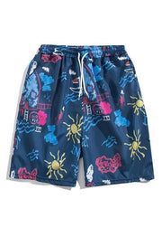 Beach White Print Elastic Waist Cotton Summer Men Beach Shorts