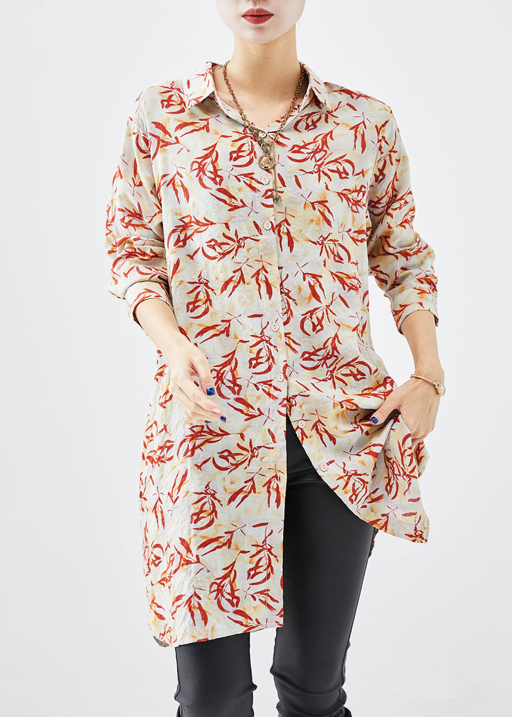 Beautiful Apricot Print Cotton Shirt Dress Fall