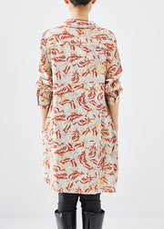 Beautiful Apricot Print Cotton Shirt Dress Fall