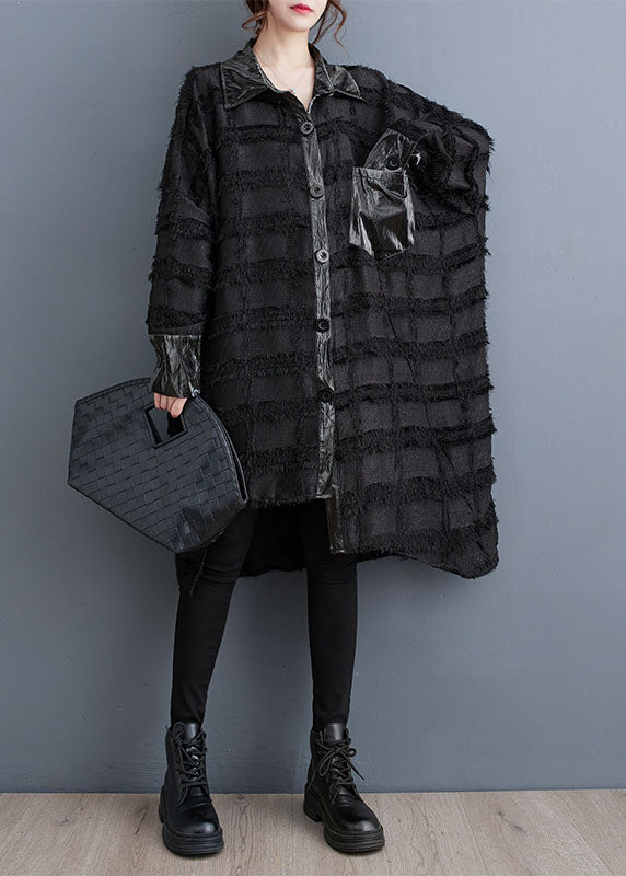 Beautiful Black Asymmetrical Pockets Patchwork Button Trench Coats Fall