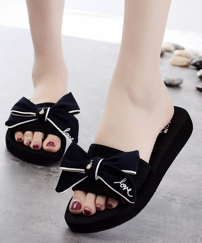 Beautiful Black Bow Slide Sandals For Women