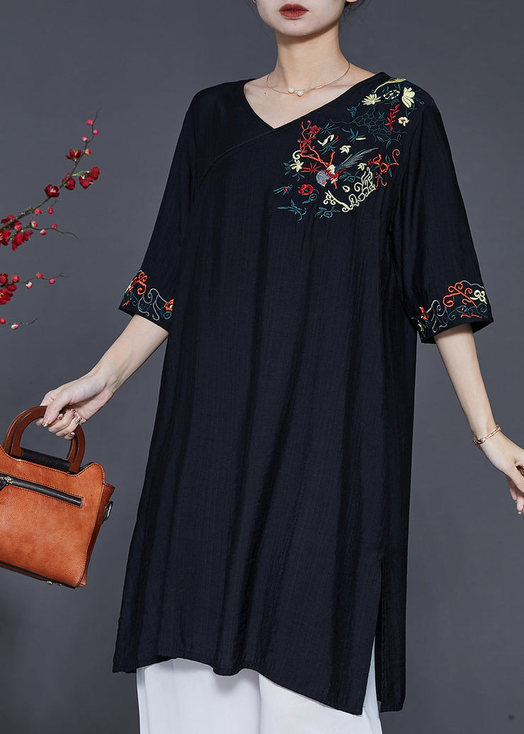 Beautiful Black Embroidered Oversized Linen Dress Summer