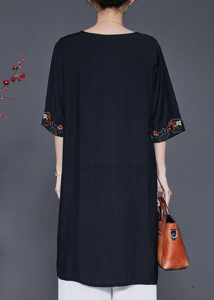 Beautiful Black Embroidered Oversized Linen Dress Summer