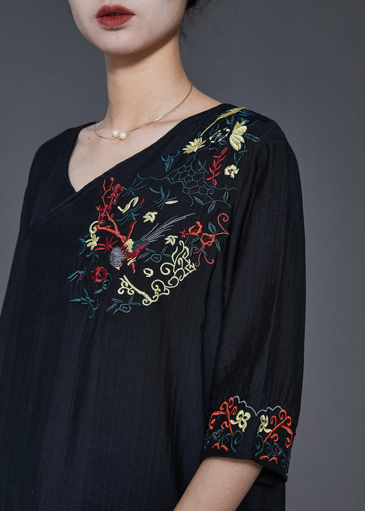 Beautiful Black Embroidered Oversized Linen Dress Summer