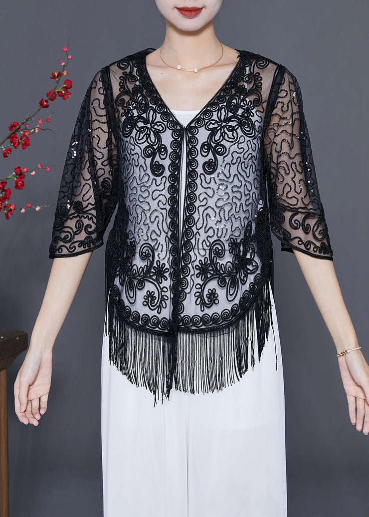 Beautiful Black Embroideried Tulle Cardigans Summer