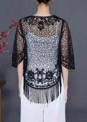 Beautiful Black Embroideried Tulle Cardigans Summer