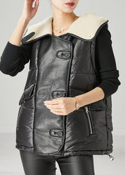 Beautiful Black Oversized Patchwork Faux Leather Fine Cotton Filled Vests Spring