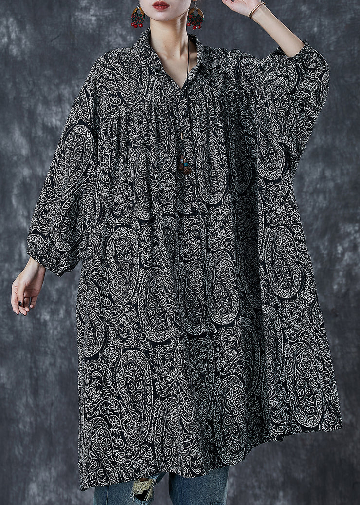 Beautiful Black Oversized Print Cotton Shirt Dress Spring