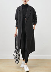 Beautiful Black Peter Pan Collar Tie Waist Woolen Coats Spring