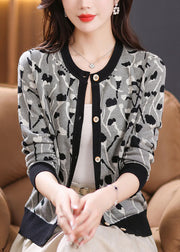 Beautiful Black Print Patchwork Knit Cardigan Long Sleeve