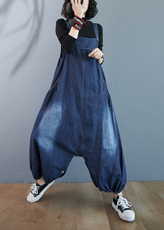 Beautiful Blue Oversized Pockets Denim Overalls Jumpsuit Summer