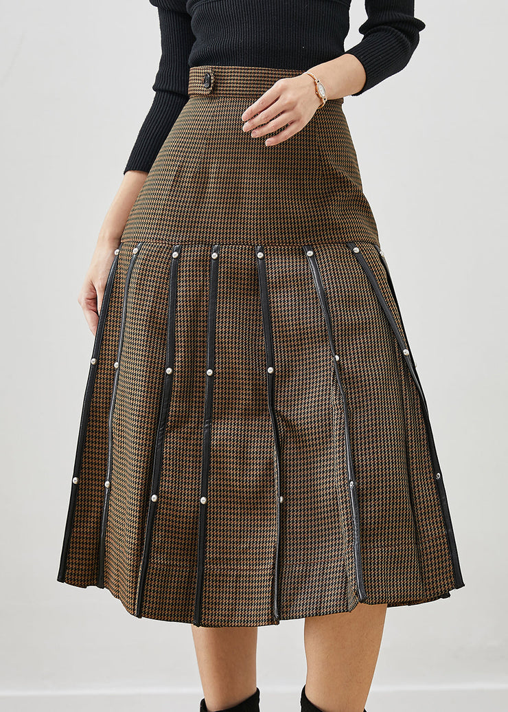 Beautiful Brown Rivet Silm Cotton Pleated Skirts Spring