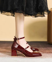 Beautiful Buckle Strap Splicing Chunky High Heels Mulberry Faux Leather